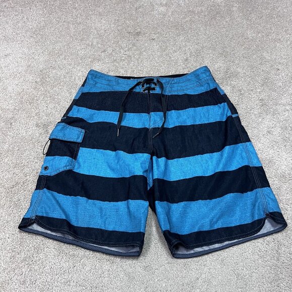 Vans Board Shorts Blue Black Striped Drawstring Size 28 - Picture 1 of 12